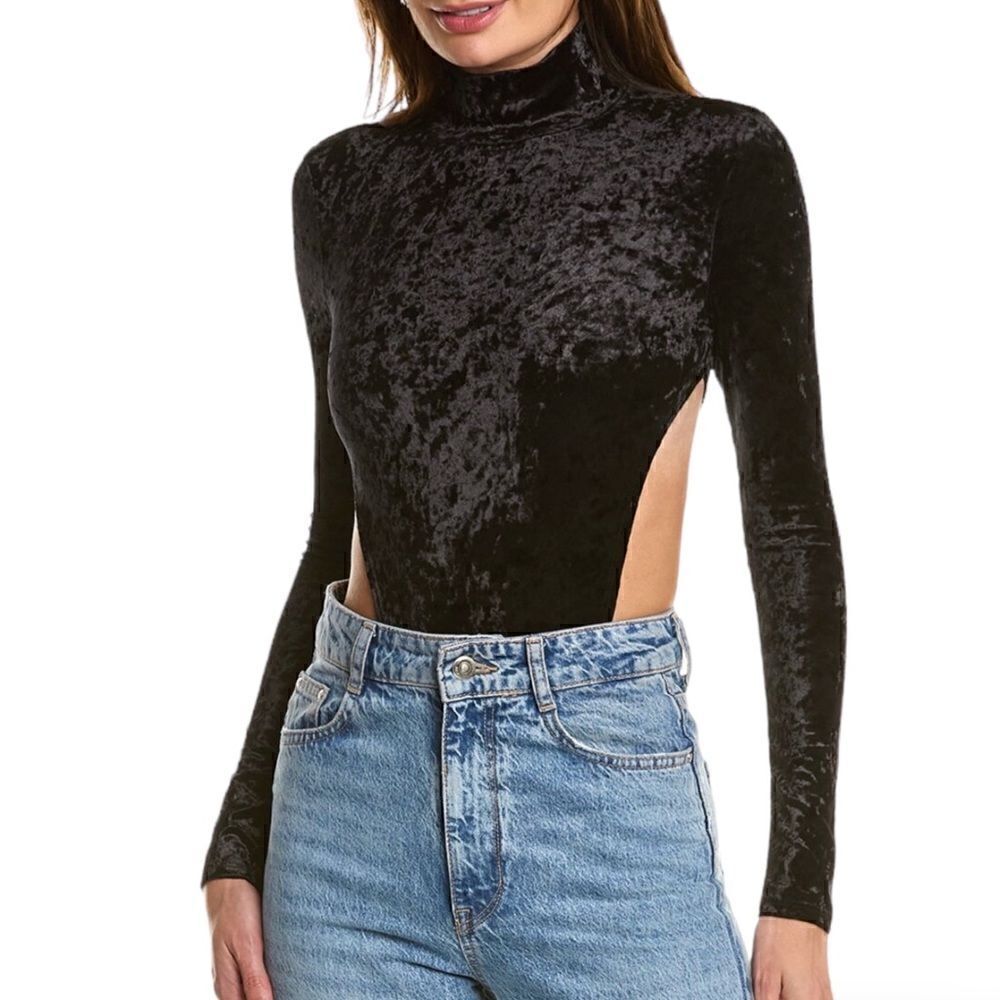 RONNY KOBO Guya Black Crushed Velvet Bodysuit              | Size: Small |